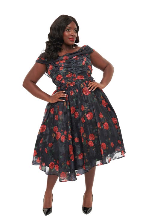 Plus Size Off The Shoulder Ruffle Cocktail Dress