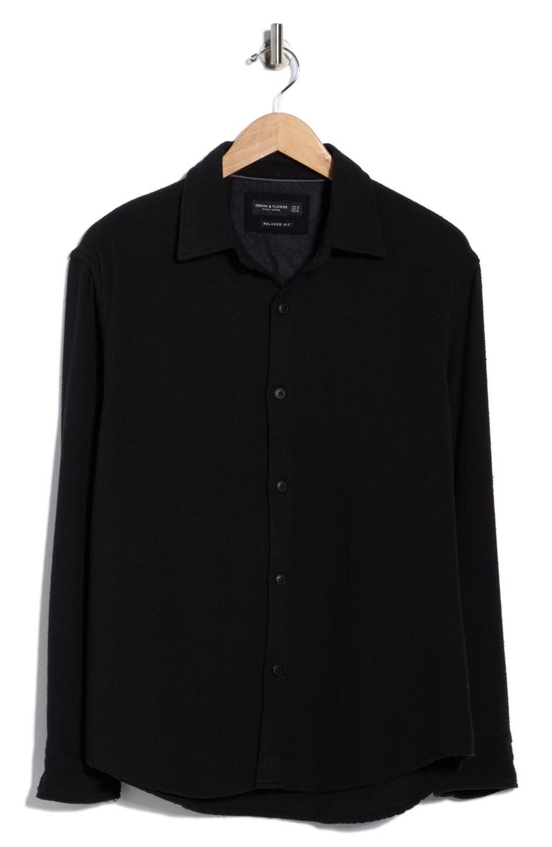 DENIM AND FLOWER Relaxed Fit Textured Button-Up Shirt, Alternate, color, Black