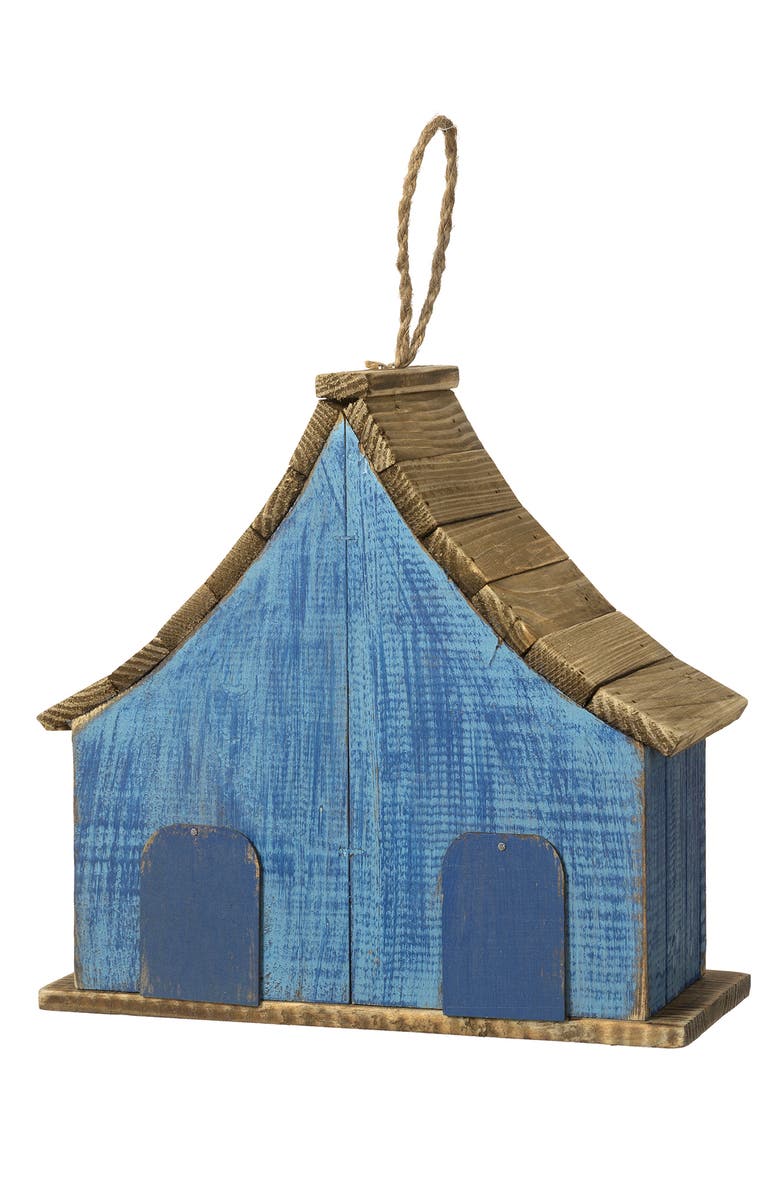 Glitzhome Distressed Solid Wood Birdhouse with 3D Flowers, Alternate, color, Blue