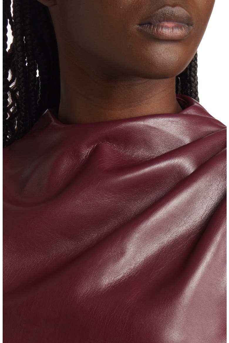 Allegra Asymmetric Faux Leather Gathered Top, Alternate, color, WINE