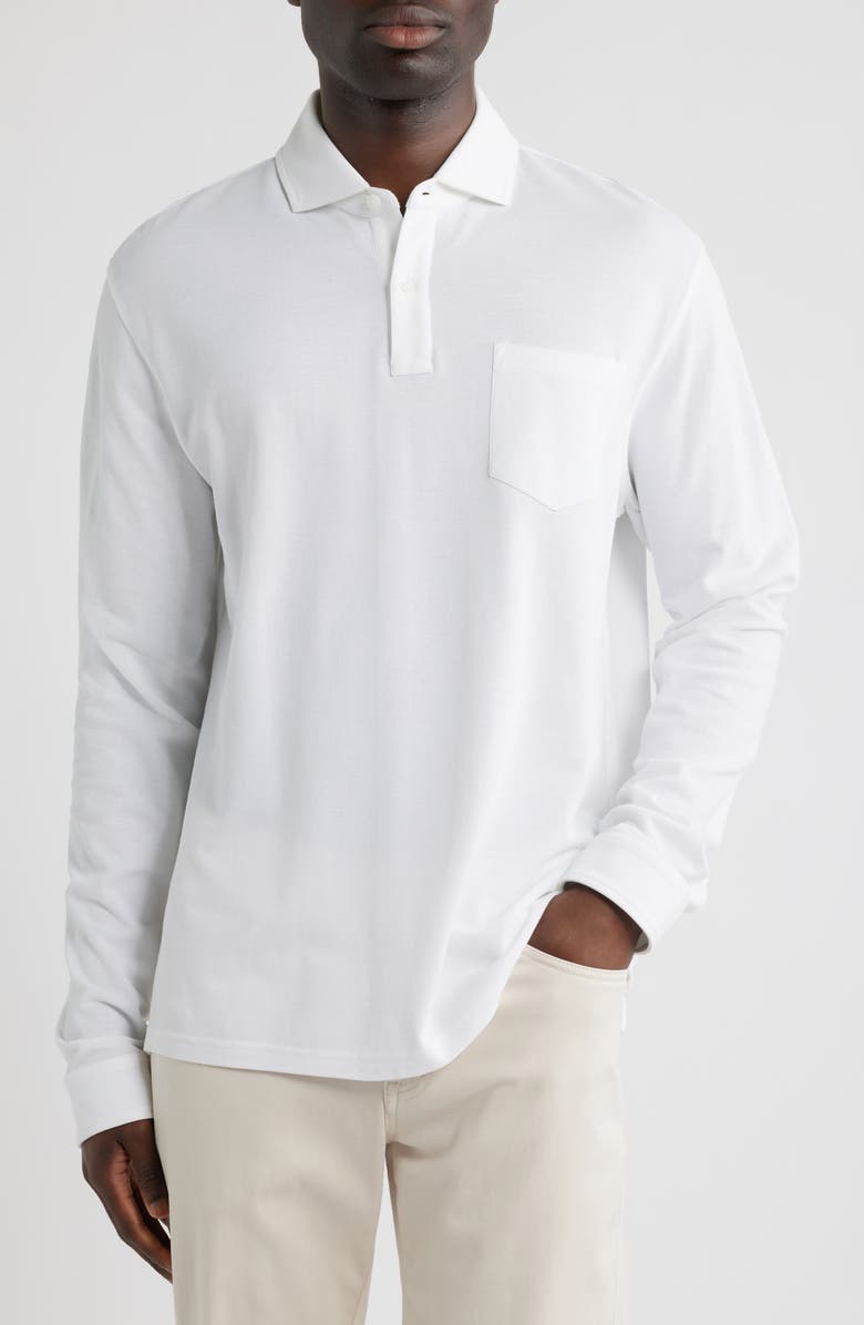Peter Millar Everyday Piqué Long Sleeve Pocket Polo, Main, color, White