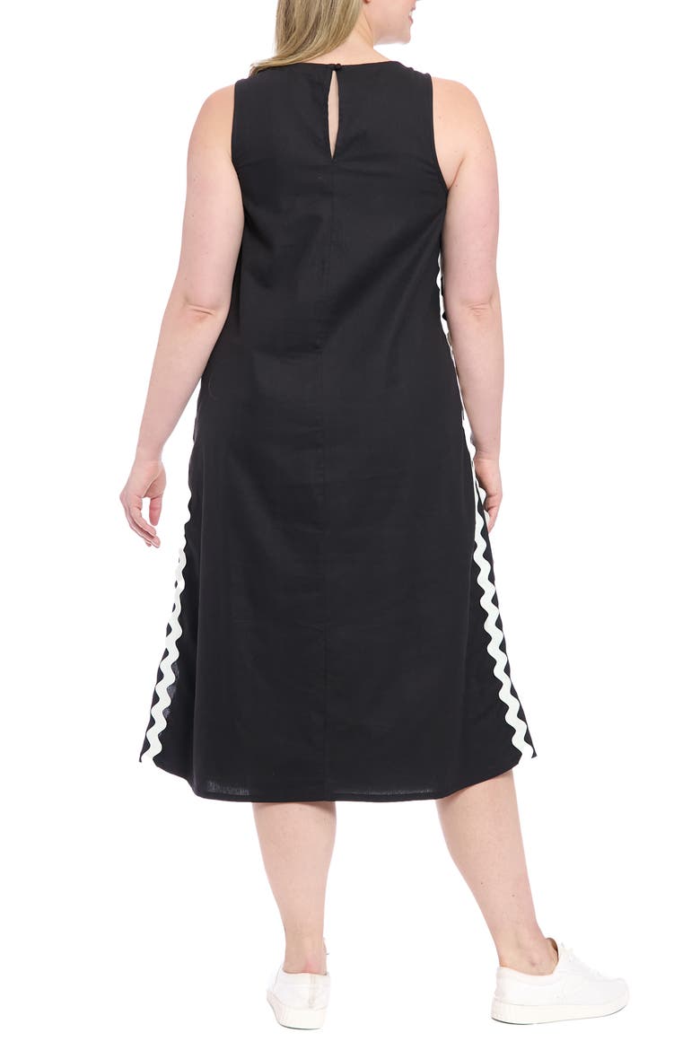 Rickrack Trim Sleeveless Cotton Blend Midi Dress, Alternate, color, BLACK