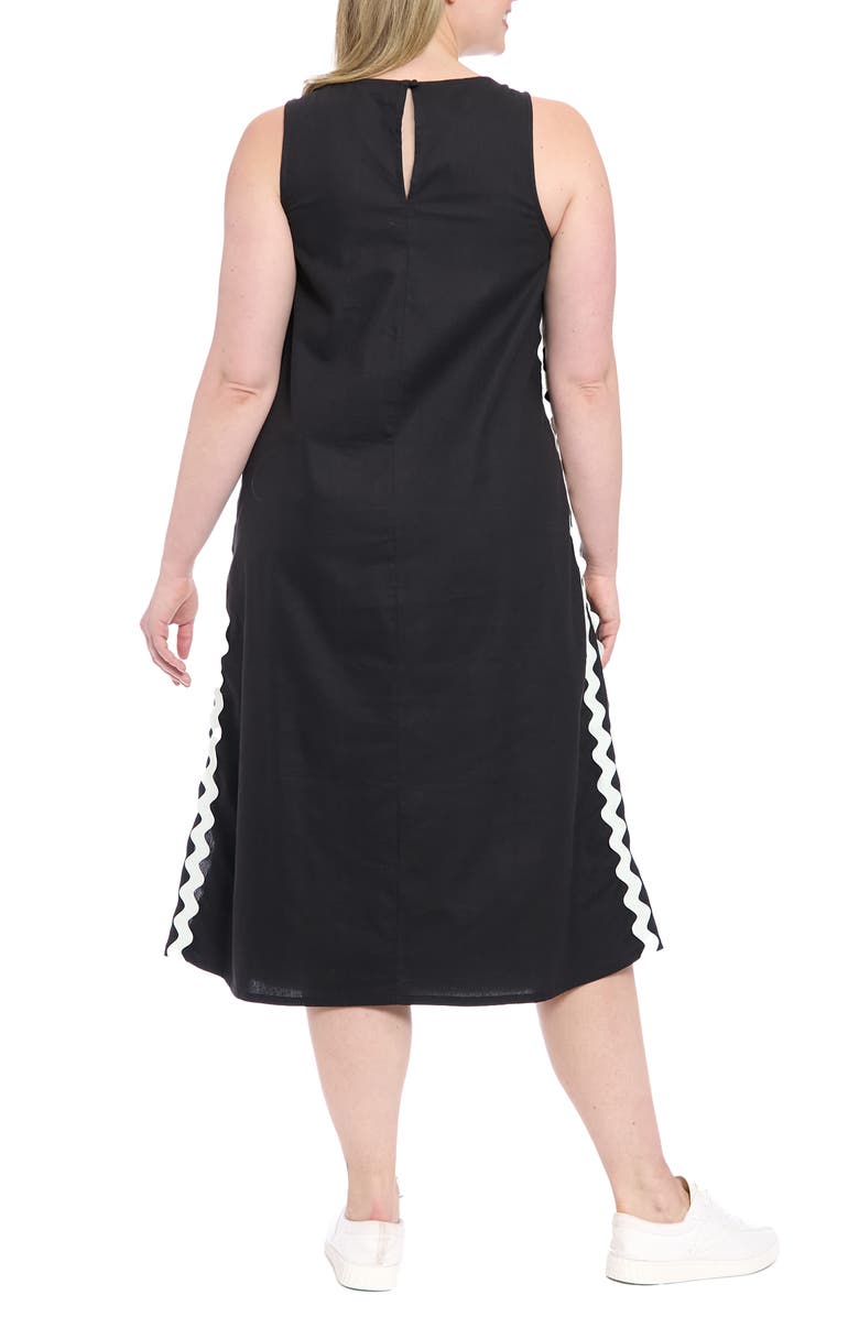 London Times Rickrack Trim Sleeveless Cotton Blend Midi Dress, Alternate, color, Black
