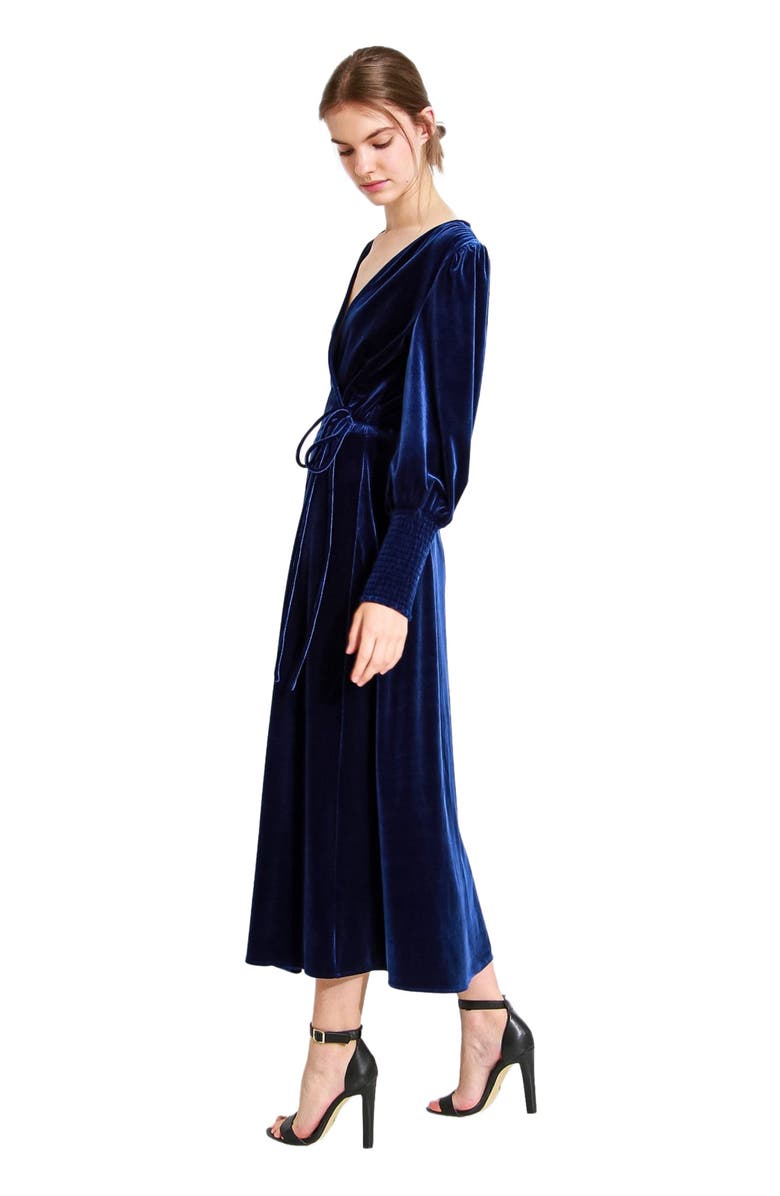 Belle & Bloom Current Mood Velvet Wrap Dress, Alternate, color, Royal Blue