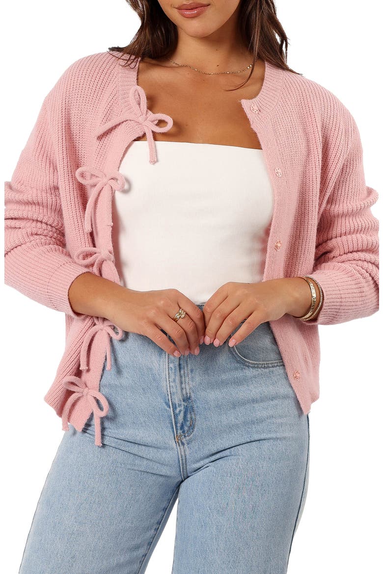 Wilde Bow Front Cardigan, Main, color, BLUSH