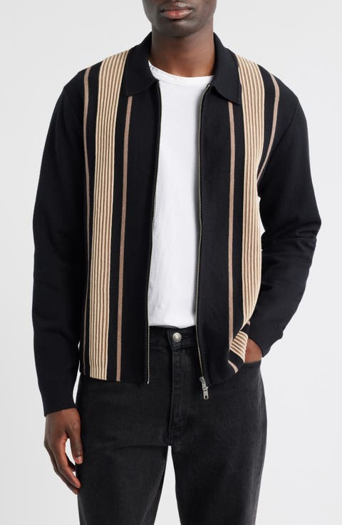 Lennox Stripe Cotton & Cashmere Zip-Up Shirt