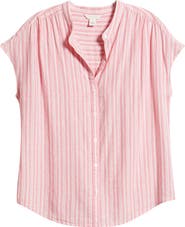 Caslon® Novelty Stripe Cap Sleeve Button-Up Shirt