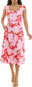Nina Leonard Floral Cap Sleeve Fit & Flare Dress