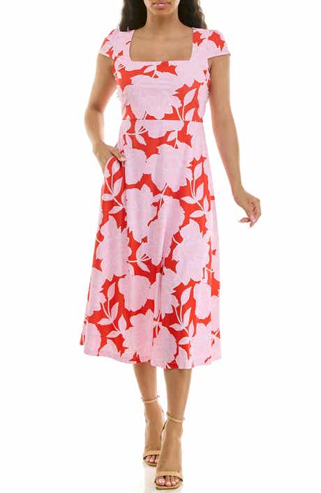 Nina Leonard Floral Cap Sleeve Fit & Flare Dress