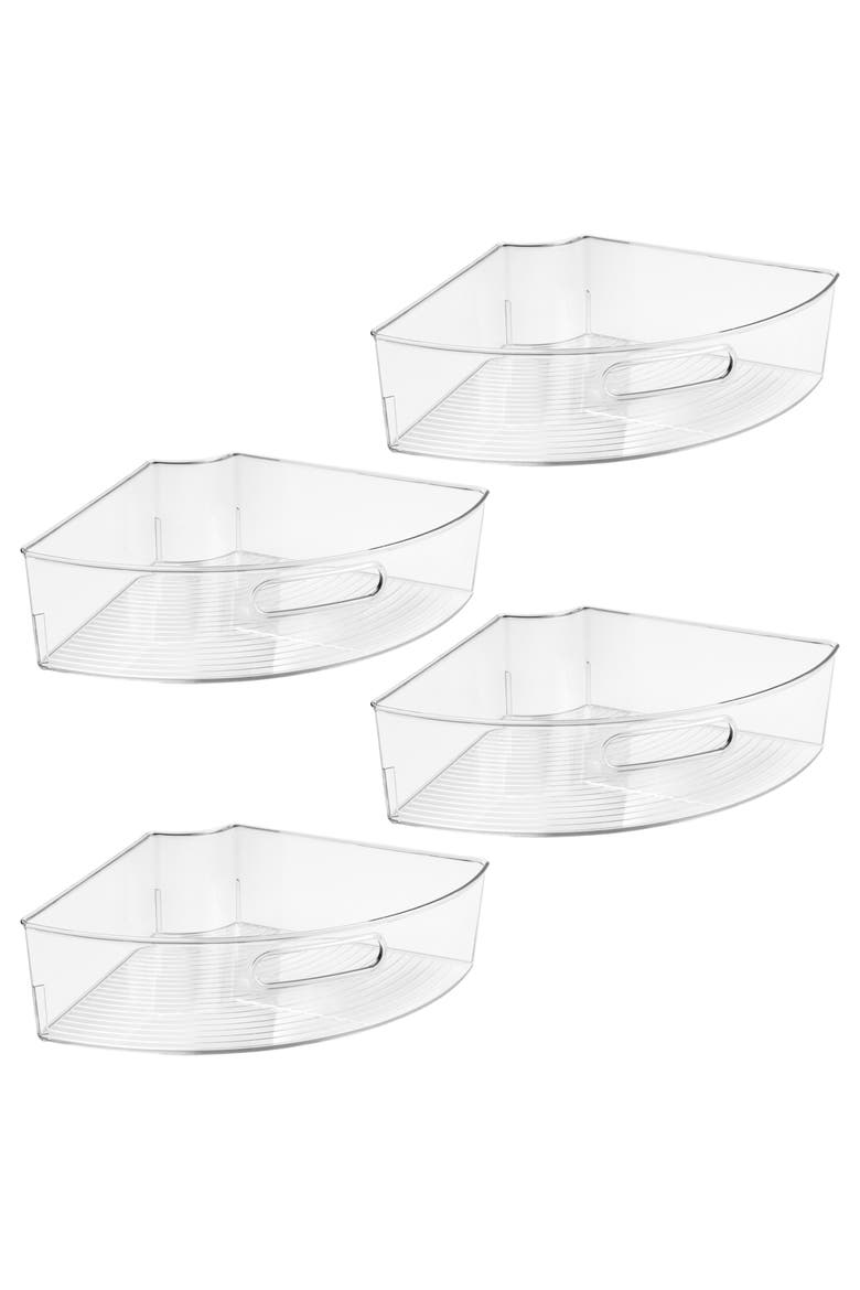 Lazy Susan 1/4 Wedge Bin with Handle, Set of 4, Clear, Made in USA, Main, color, Clear