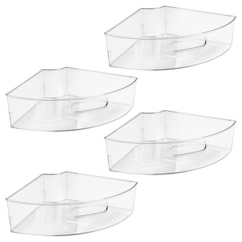 Lazy Susan 1/4 Wedge Bin with Handle, Set of 4, Clear, Made in USA