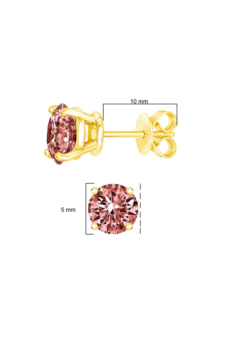 14K Yellow Gold 1.0 Cttw Pink Lab Grown Diamond Solitaire Stud Earrings, Alternate, color, Pink Diamond | Yellow