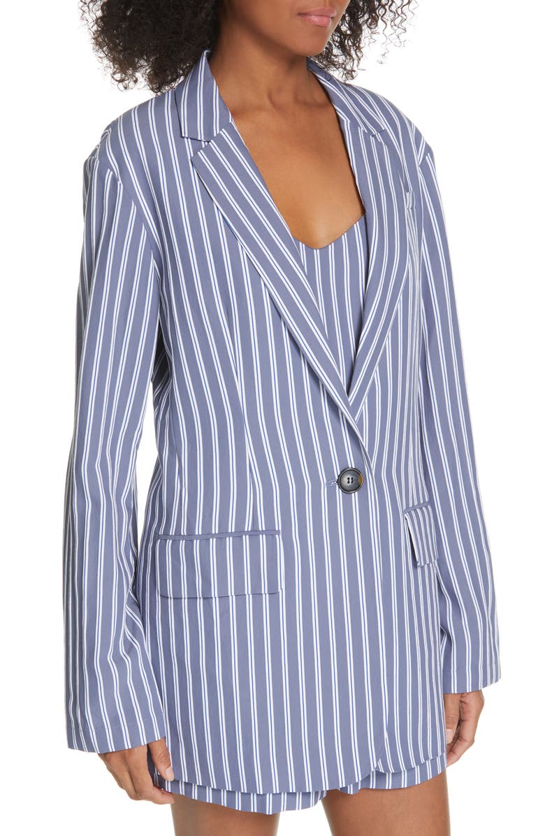 Tibi Stripe Oversize Twill Blazer, Alternate, color,