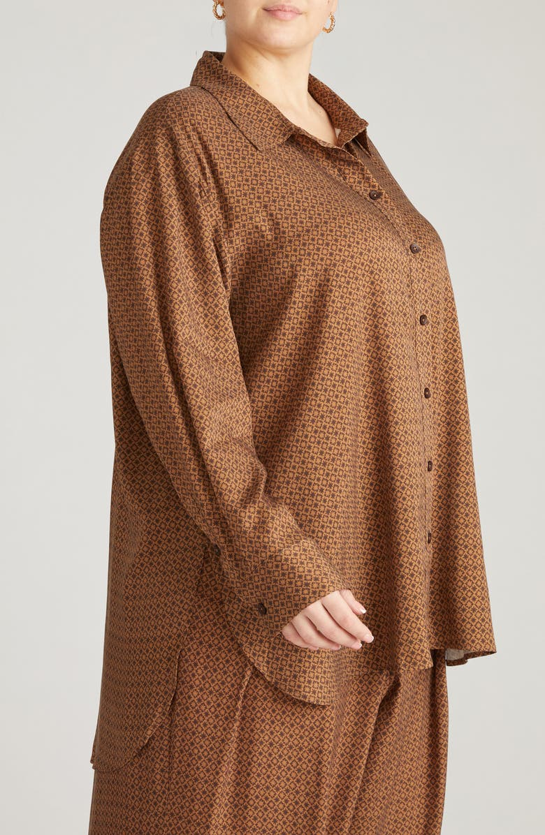 Universal Standard Cooling Oversize Button-Up Shirt, Alternate, color, Brown Hacienda Print