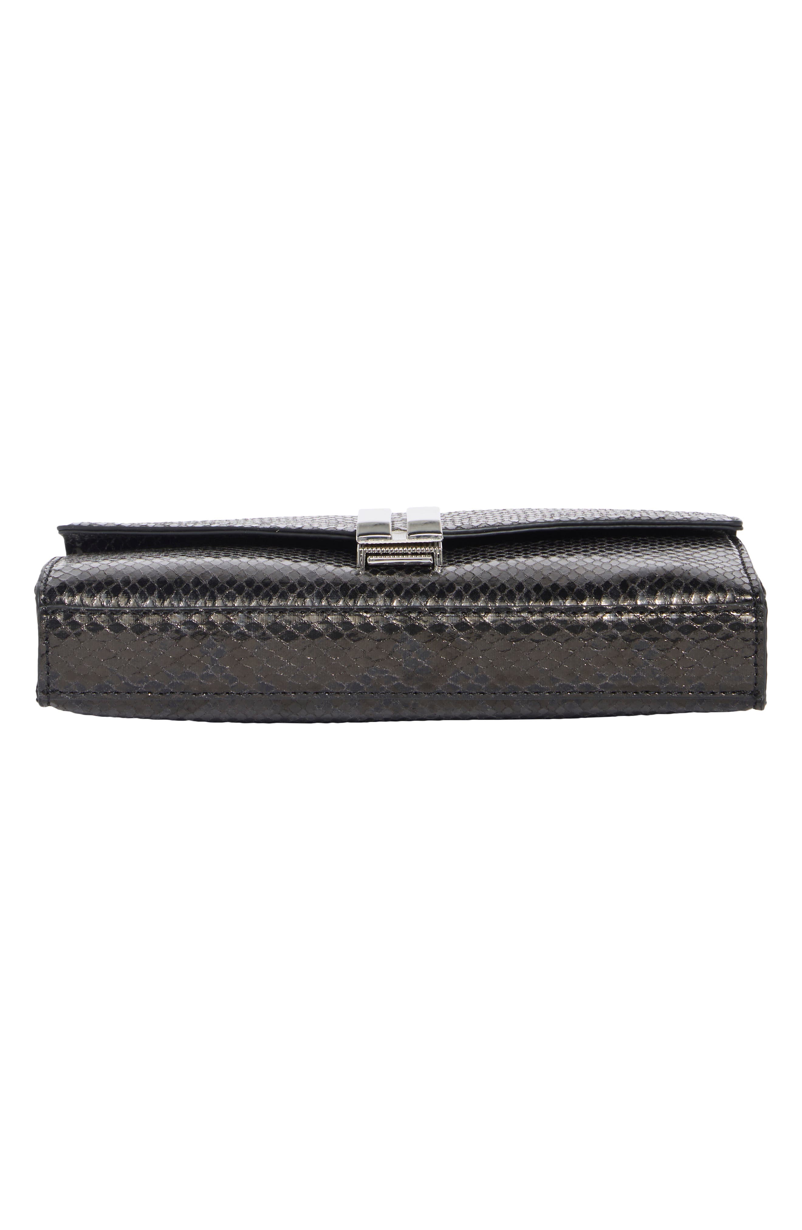 Double Bar Faux Snakeskin Shoulder Clutch, Alternate, color, BLACK SNAKE