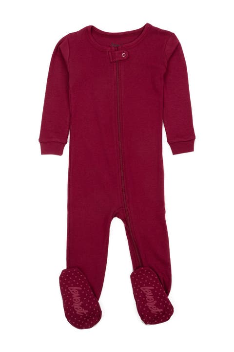 LEVERET Solid Maroon Footed Pajamas