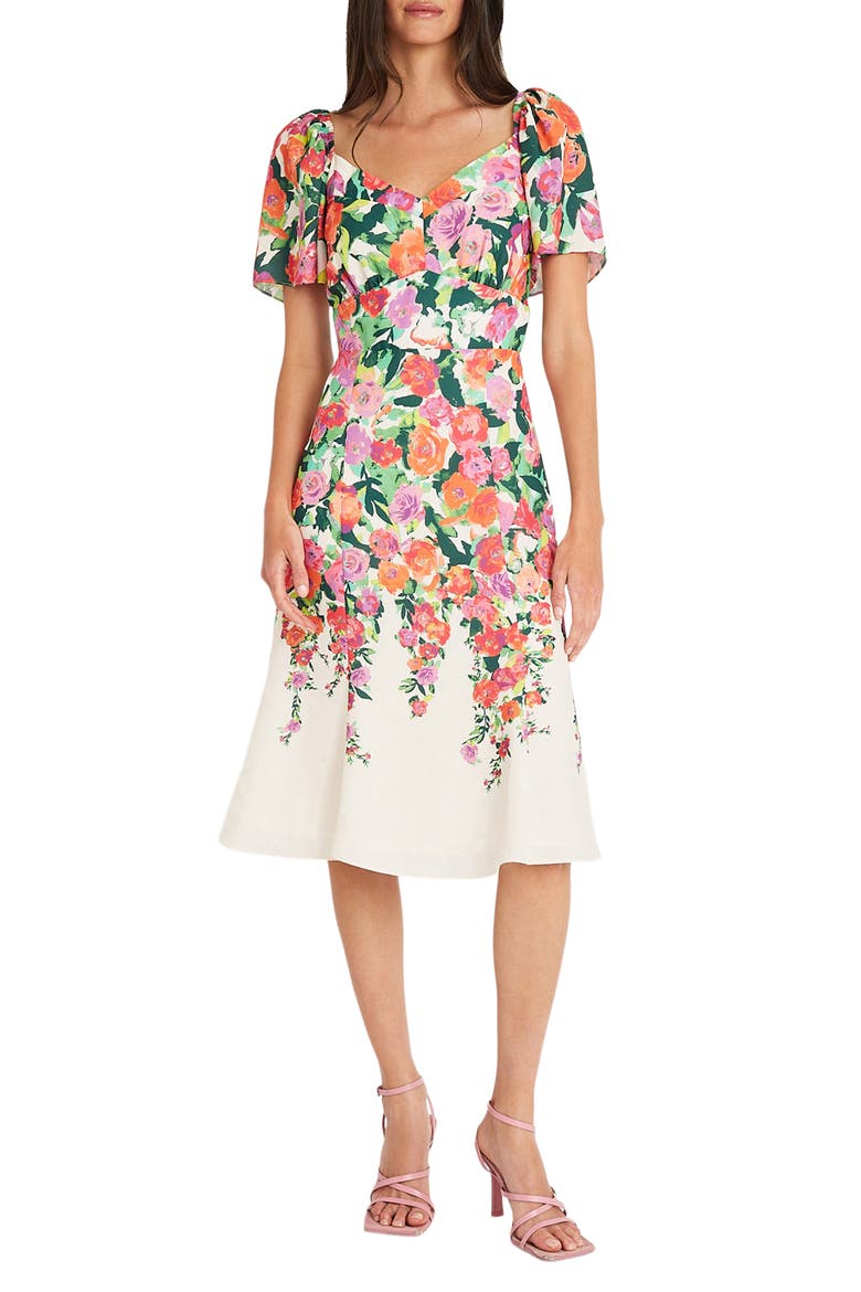 Floral Sweetheart Neck Dress, Main, color, IVORY/ MANGO/ PINK