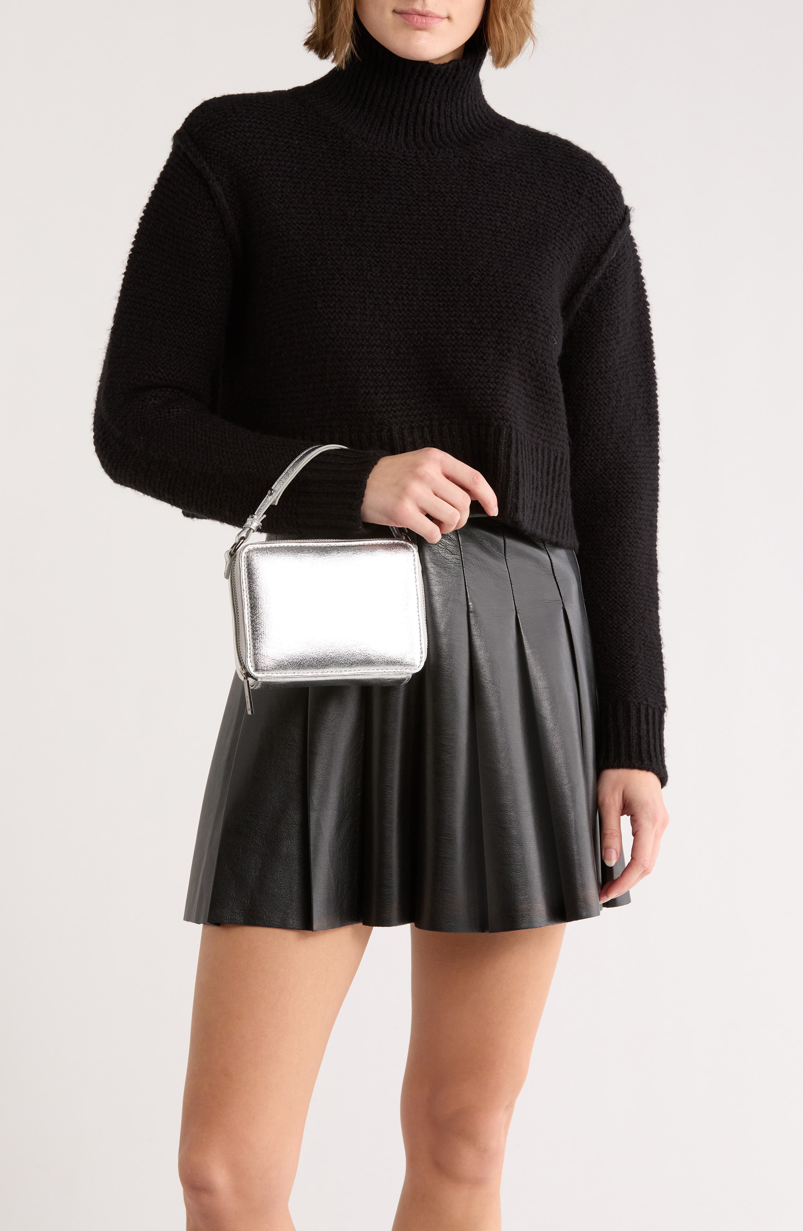 BCBG Slim Top Handle Clutch, Alternate, color, Silver