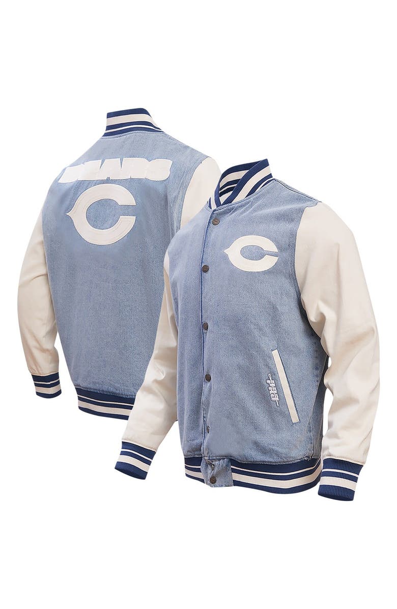 PRO STANDARD Men's Pro Standard  Denim Chicago Bears Varsity Blues Full-Snap Varsity Jacket, Main, color, 