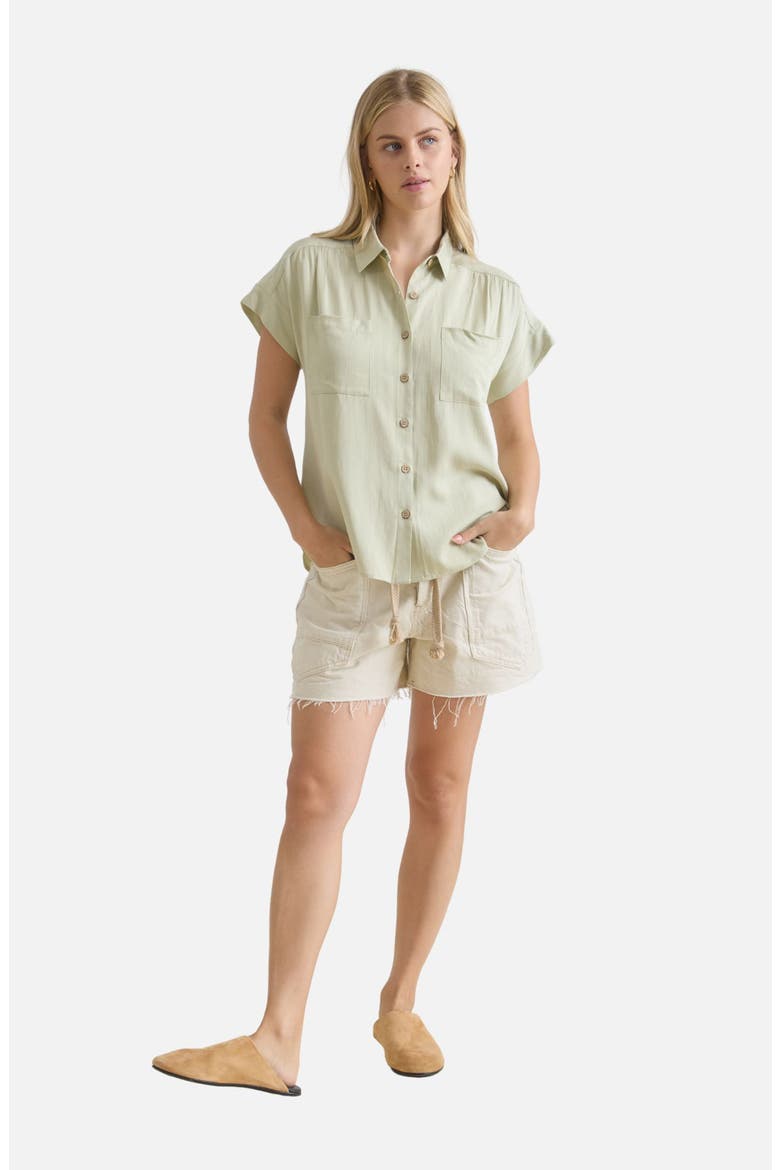 Solid Short Sleeve Button-Up Shirt, Alternate, color, LIGHT OLIVE