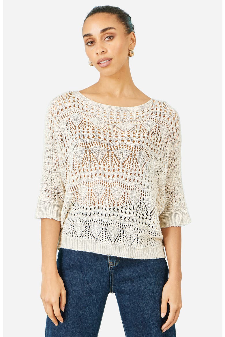 Cotton Mix Relaxed Fit Pointelle Jumper, Main, color, Beige