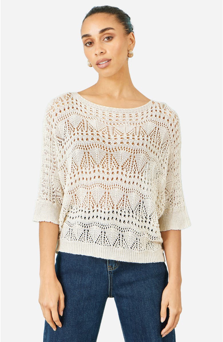 Yumi Cotton Mix Relaxed Fit Pointelle Jumper, Main, color, Beige