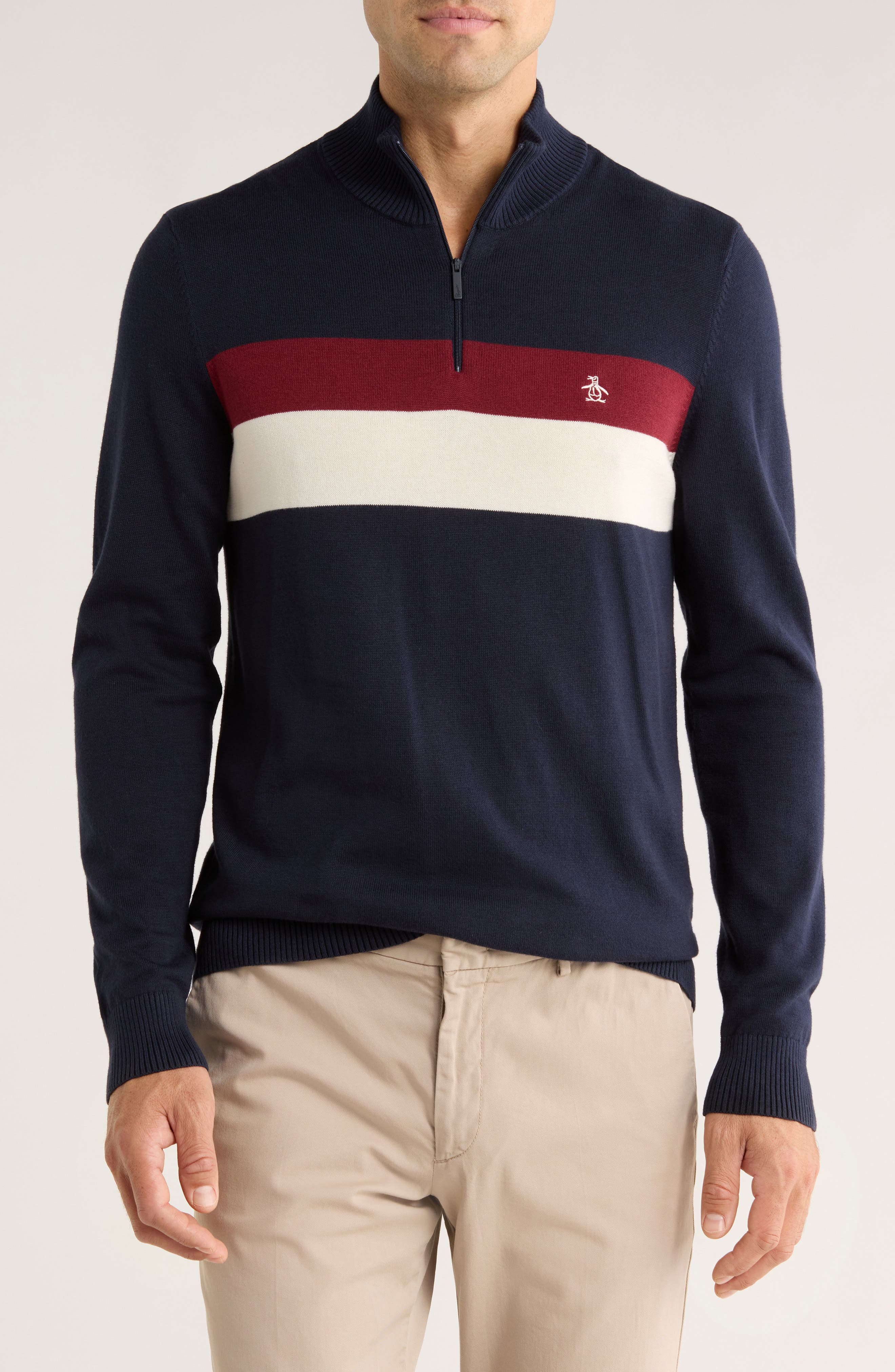 Original Penguin Stripe Half Zip Cotton Sweatshirt