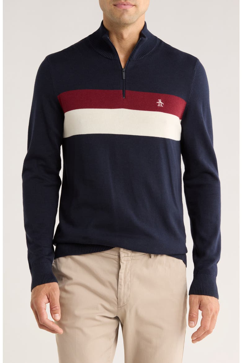 Stripe Half Zip Cotton Sweatshirt, Main, color, DARK SAPPHIRE