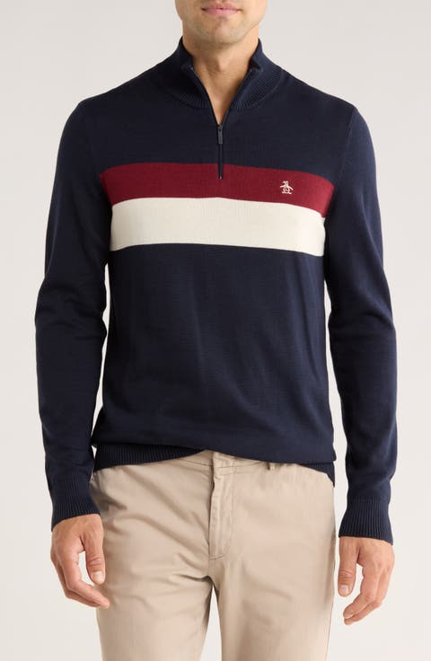 Stripe Half Zip Cotton Sweatshirt