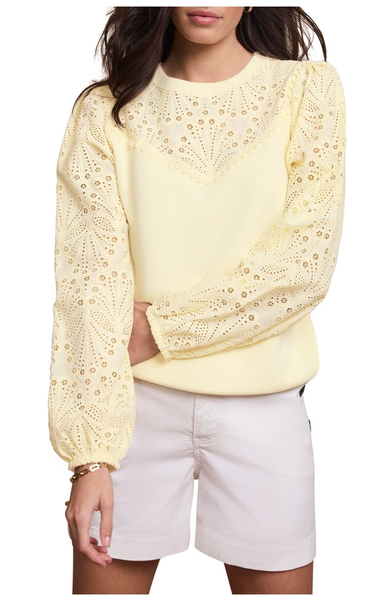 MINT VELVET Cotton Blend Broderie Sweatshirt, Main, color, Yellow