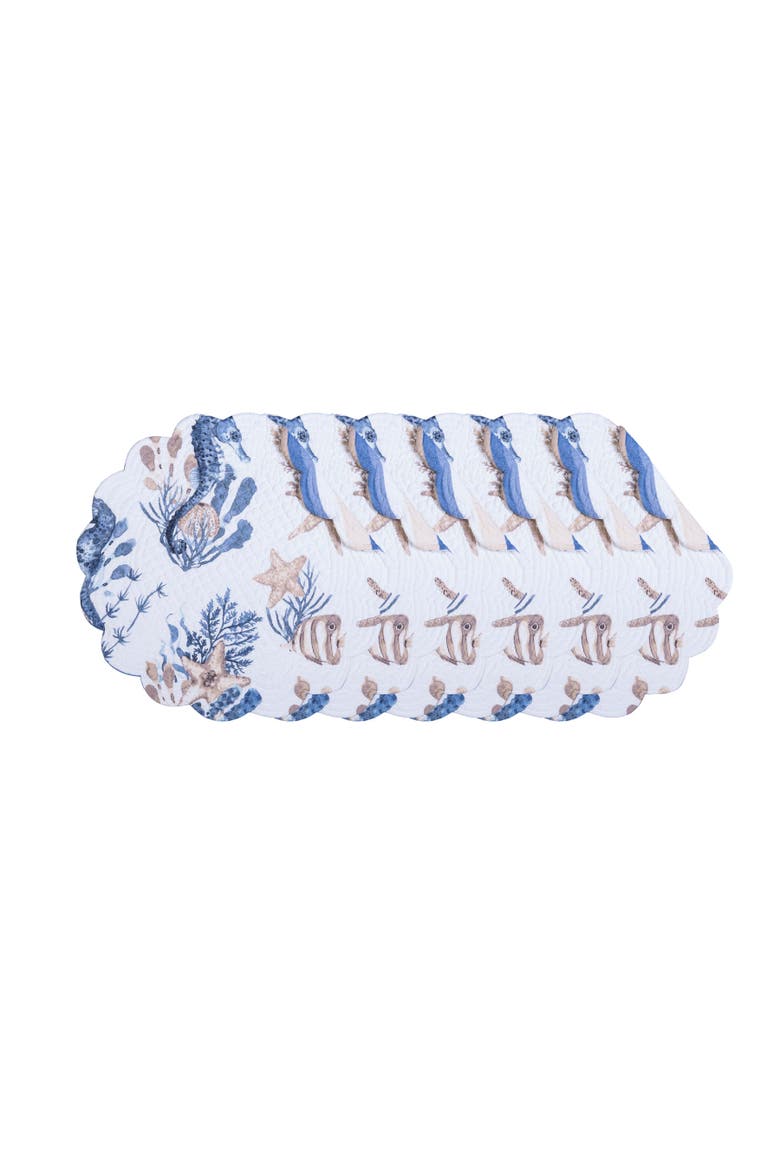 Seahorse Sands Reversible Machine Washable Scallop Quilt Round Placemats Set of 6, Main, color, Gold
