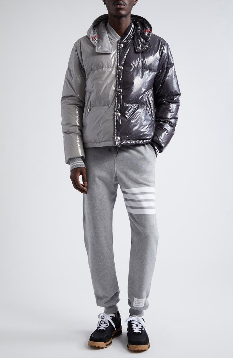 Thom Browne Colorblock Down Puffer Jacket with Removable Hood, Alternate, color, Light Grey