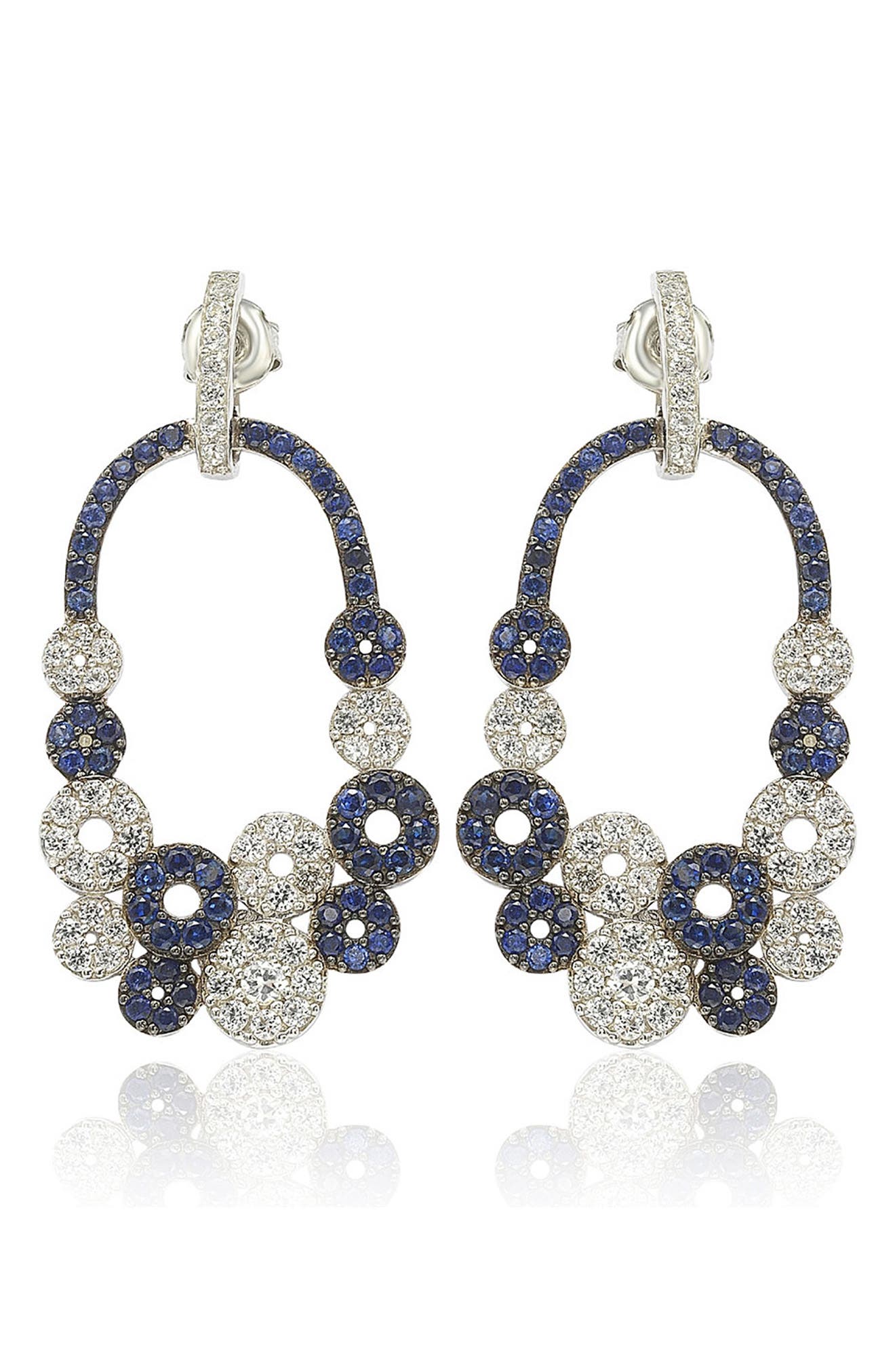 SUZY LEVIAN 18K Yellow Gold & Sterling Silver Blue & White Sapphire Diamond Circle Drop Earrings - 0.02 ctw