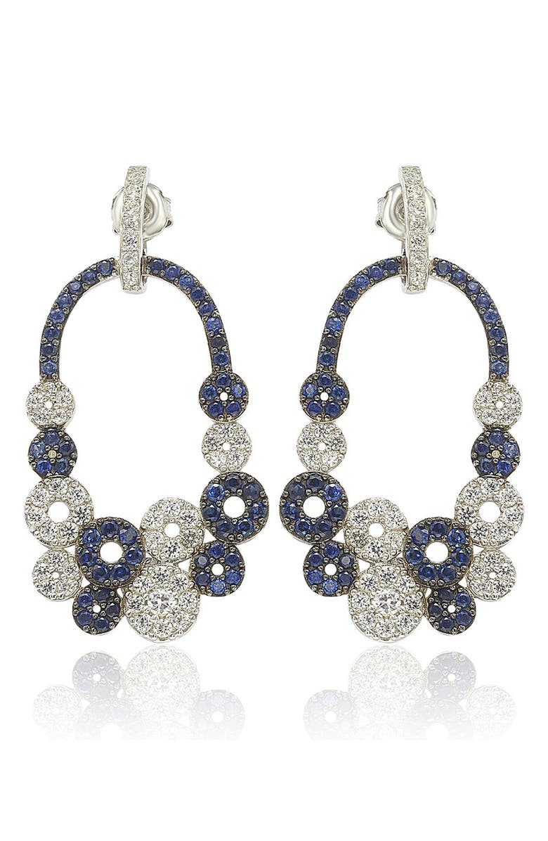 SUZY LEVIAN 18K Yellow Gold & Sterling Silver Blue & White Sapphire Diamond Circle Drop Earrings - 0.02 ctw, Main, color, Blue