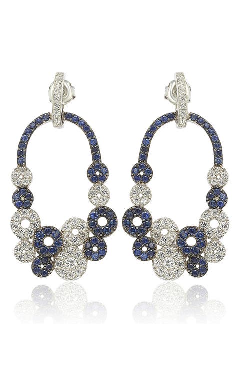 18K Yellow Gold & Sterling Silver Blue & White Sapphire Diamond Circle Drop Earrings - 0.02 ctw