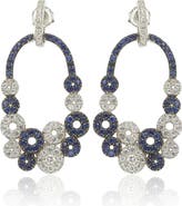 SUZY LEVIAN 18K Yellow Gold & Sterling Silver Blue & White Sapphire Diamond Circle Drop Earrings - 0.02 ctw