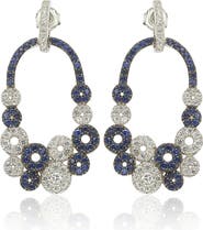 SUZY LEVIAN 18K Yellow Gold & Sterling Silver Blue & White Sapphire Diamond Circle Drop Earrings - 0.02 ctw