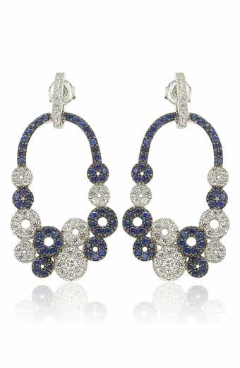 SUZY LEVIAN 18K Yellow Gold & Sterling Silver Blue & White Sapphire Diamond Circle Drop Earrings - 0.02 ctw