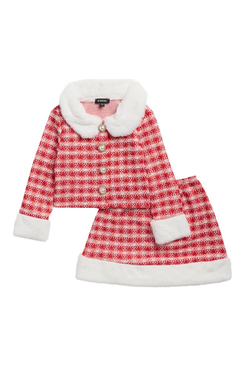 Kids' Boucle Jacket & Skirt Set, Main, color, RED/ WHITE