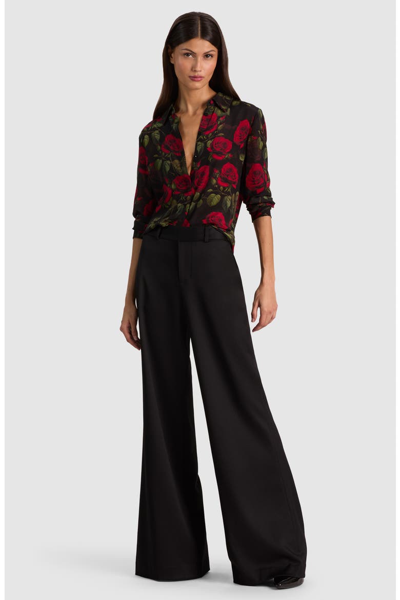 Willa Floral Silk Shirt, Alternate, color, ROUGE ROMANCE BLACK SM