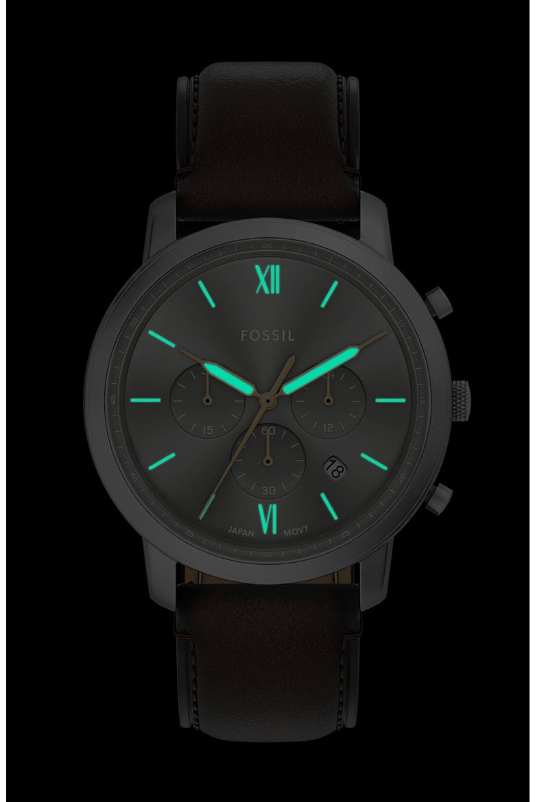 Neutra Chronograph Leather Strap Watch, 44mm, Alternate, color, BROWN/ GREY