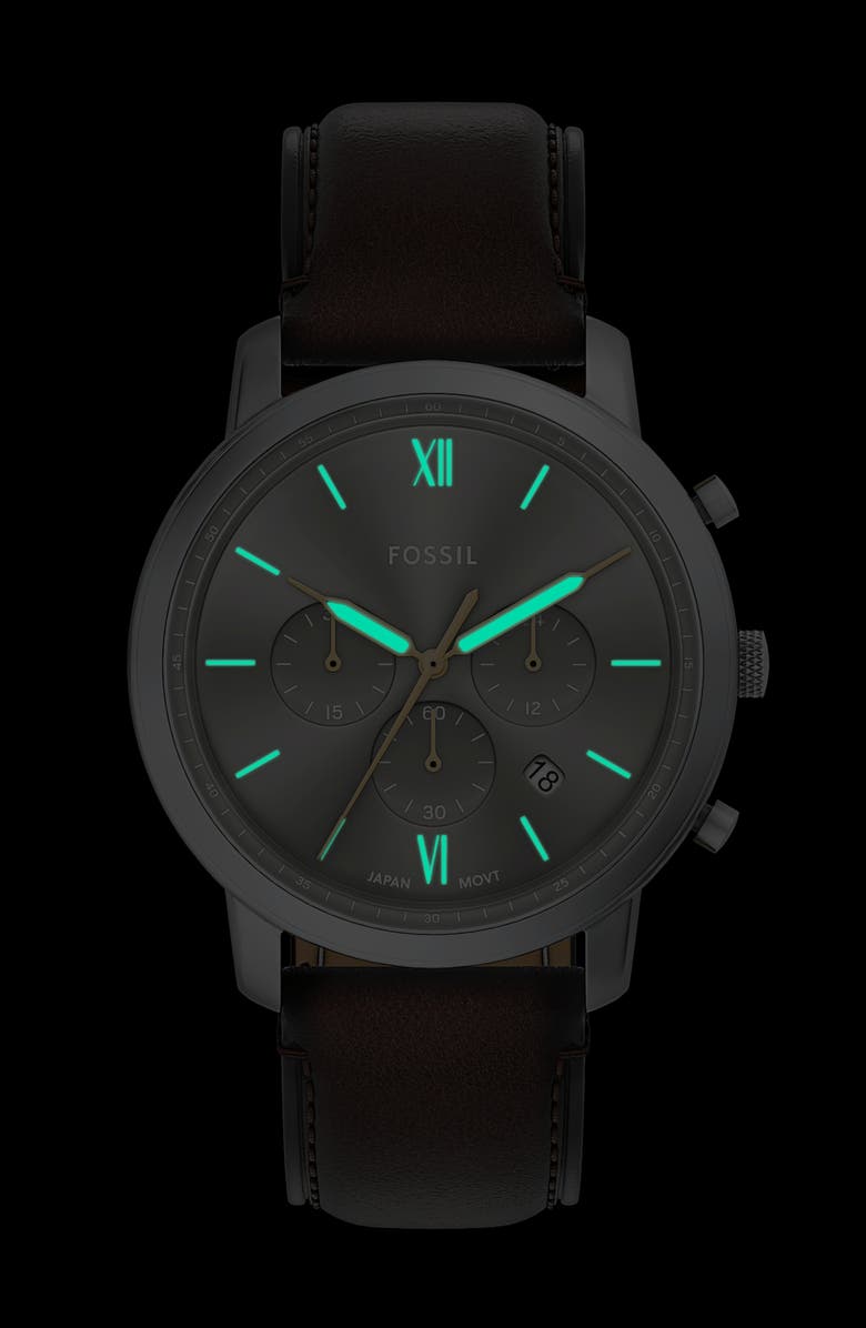 Fossil Neutra Chronograph Leather Strap Watch, 44mm, Alternate, color,