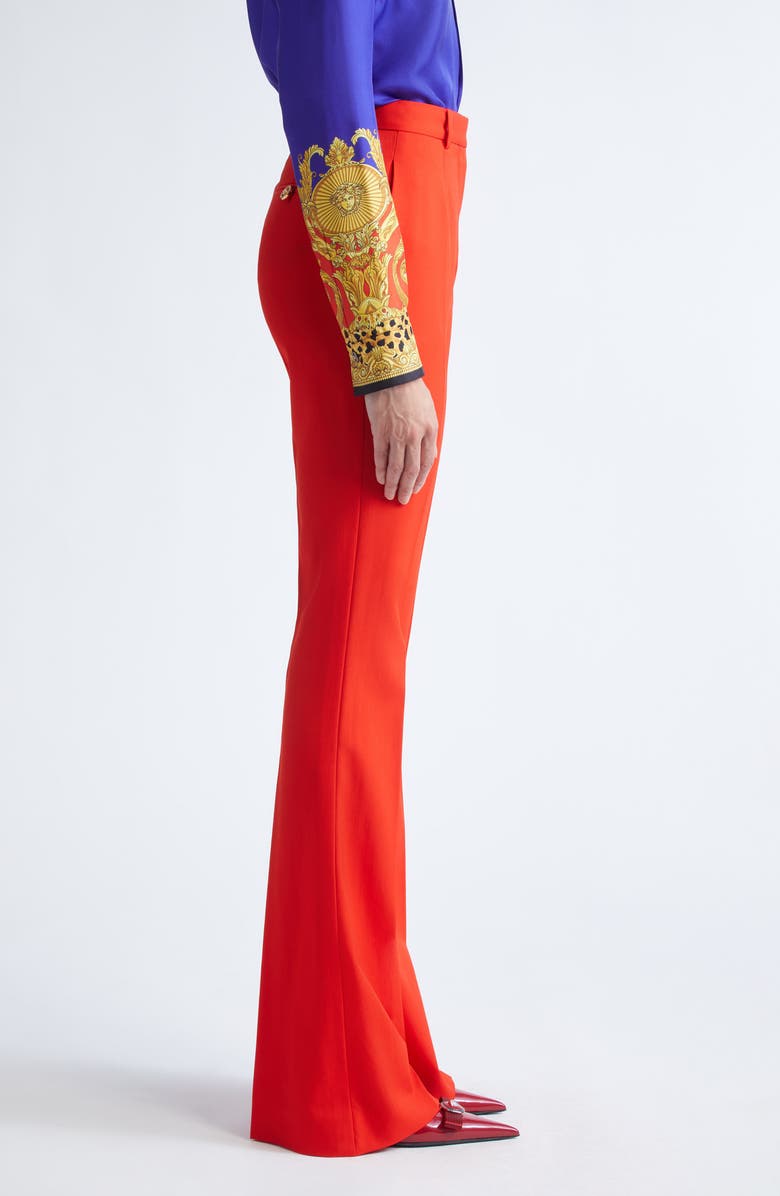 Versace Stretch Wool Gabardine Flare Pants, Alternate, color, Scarlet