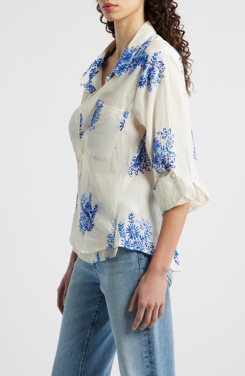 CISSA Embroidered Asymmetric Cotton Button-Up Shirt, Alternate, color, Floret Handstitch