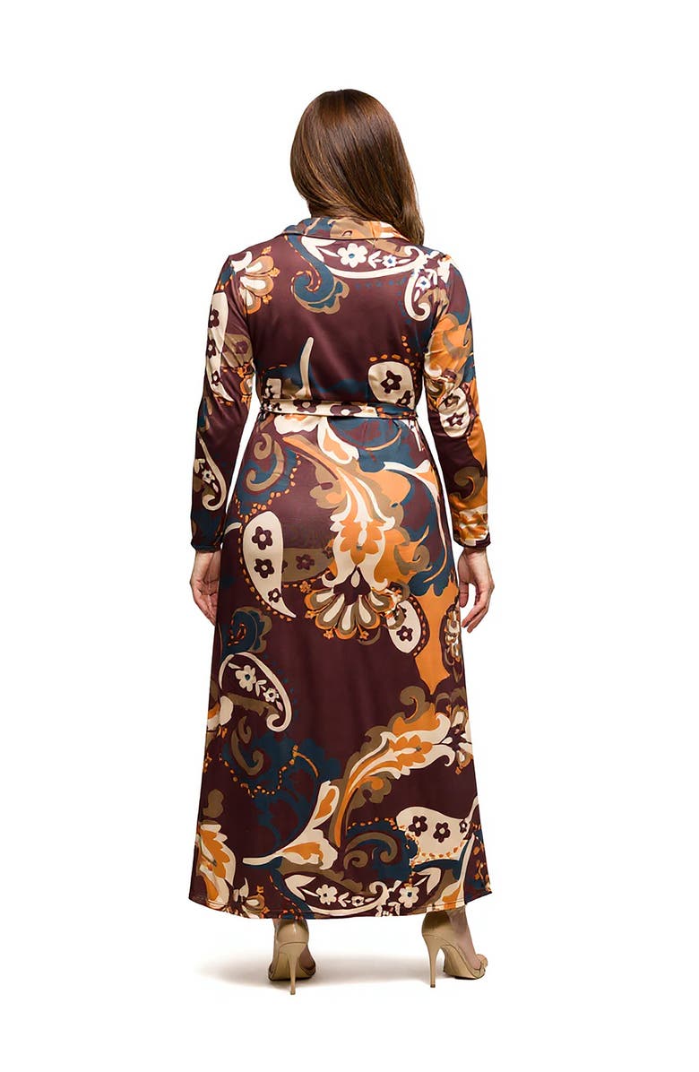 24seven Comfort Apparel Plus Size  Brown paisley Empire Waist Maxi Dress, Alternate, color, Brown Multi