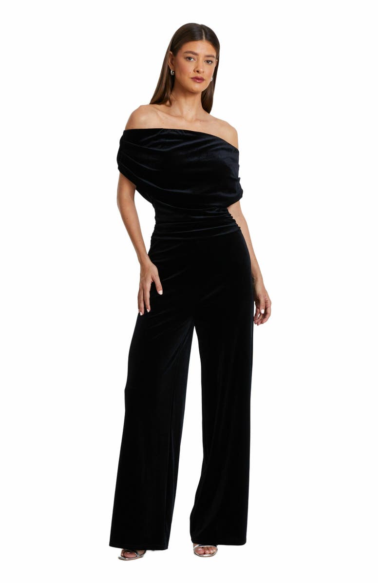 QUIZ Bardot Velvet Jumpsuit, Main, color, 