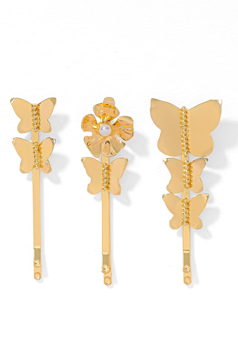 Ivy Hair Pins - Set of 3 - Gold, Main, color, Metallic Gold