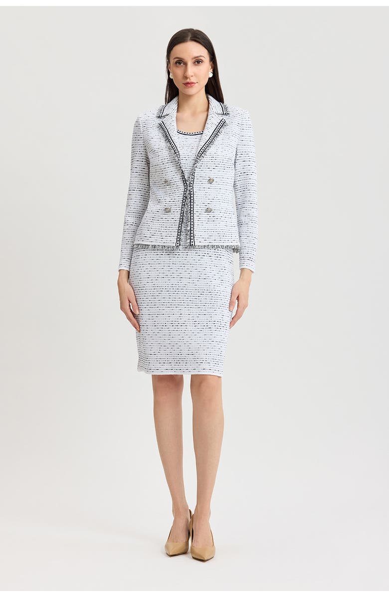 Ming Wang Heritage Eyelash Trim Lapel Collar Knit Jacket, Alternate, color, White/Indigo