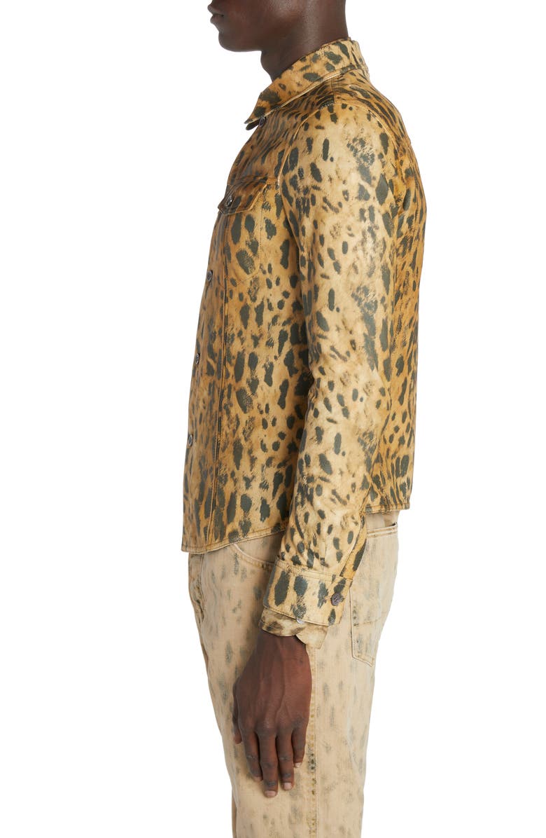 TOM FORD Leopard Print Leather Shirt Jacket, Alternate, color,