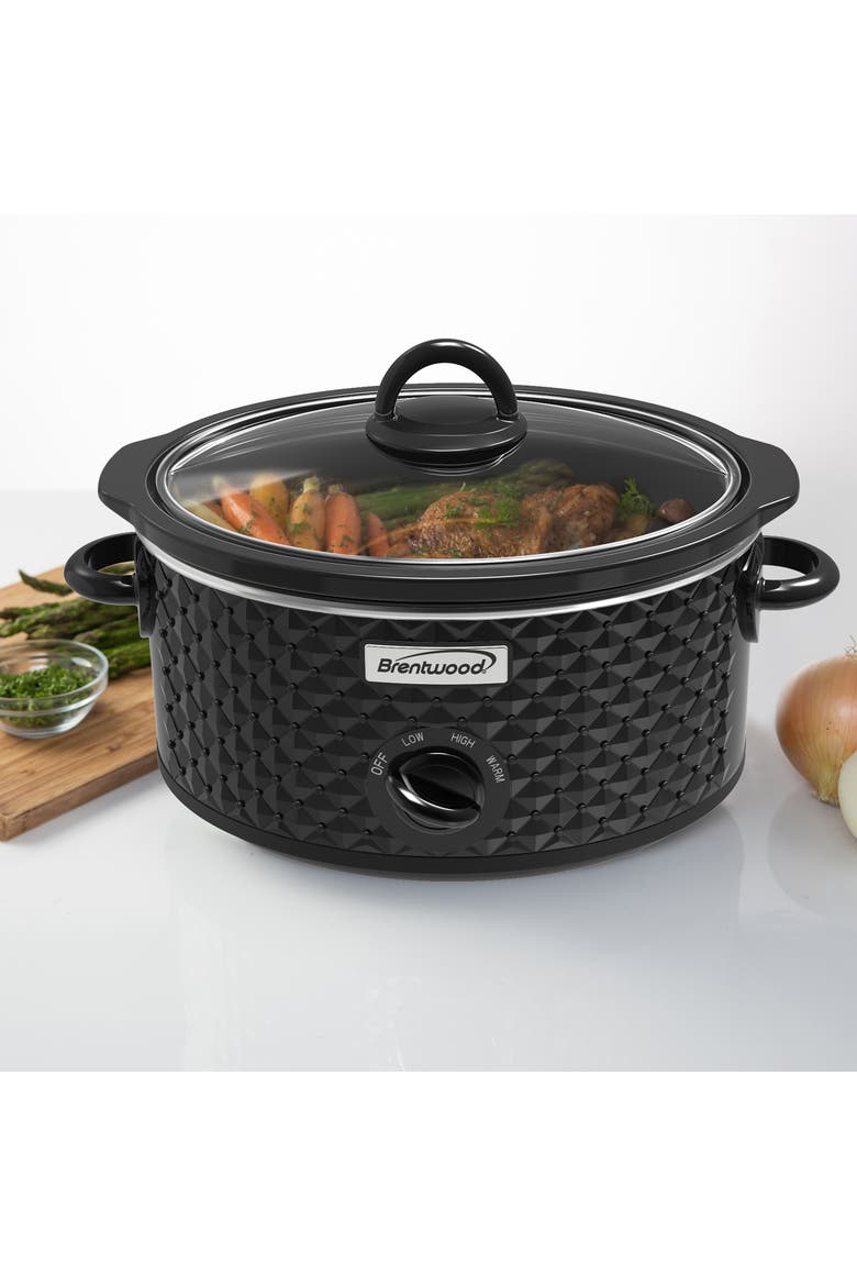 3.5 Quart Diamond Pattern Slow Cooker, Alternate, color, Black